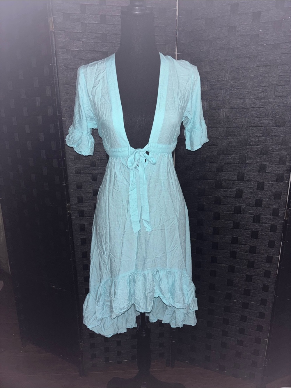 Light Blue Ruffled Tie-Front Dress size Small NWOT